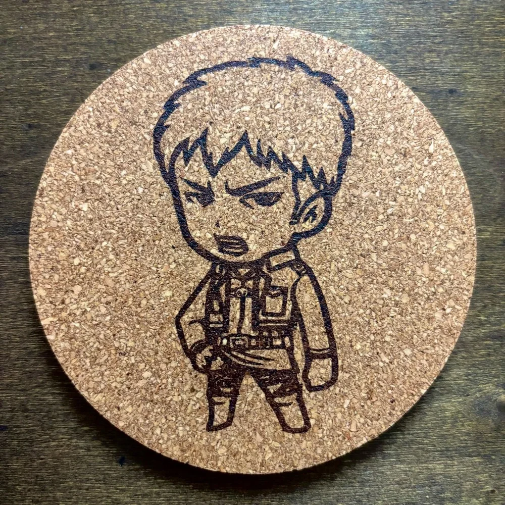 Attack On Titan Jean Kirstein Chibi Style Laser Engraved Cork Coaster